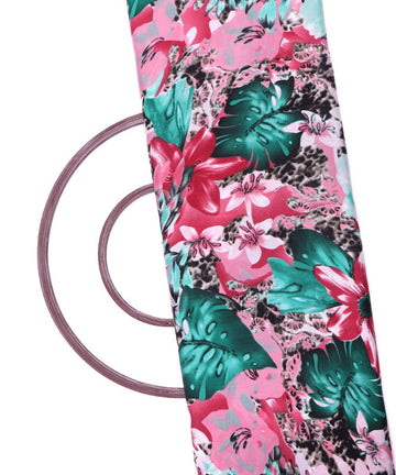 pink green leaf pattern crepe fabric